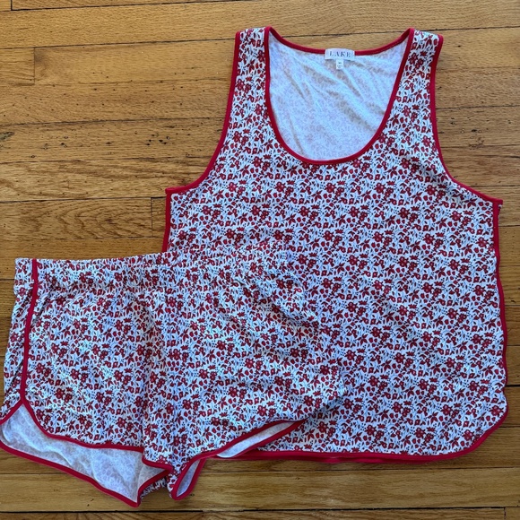 LAKE Other - Lake Pajamas Racerback Tank Top and Shorts Set Size Med in Red Floral Print